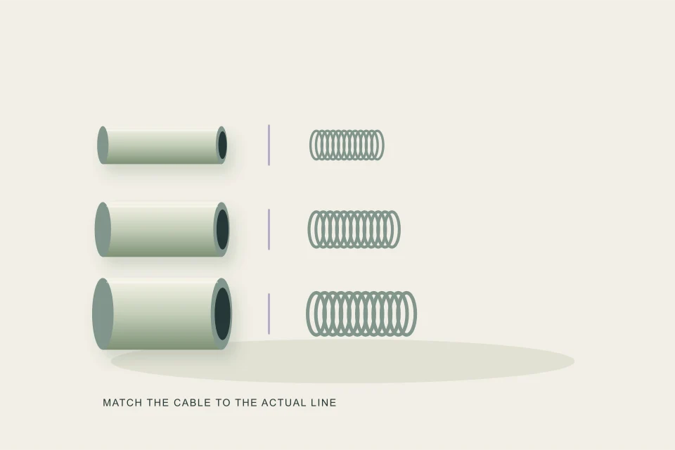 Conceptual illustration of different cable diameters beside pipe openings