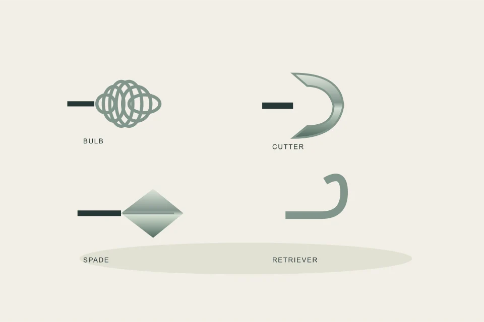 Conceptual illustration of four physically different drain cutting heads