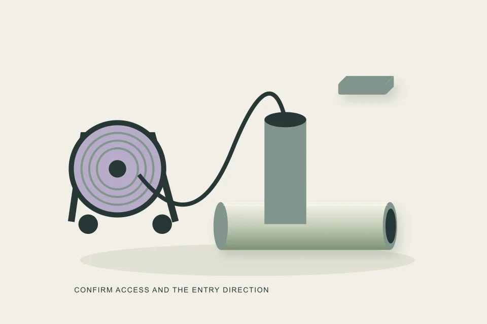 Conceptual illustration of main cleanout fitting and heavy cable drum