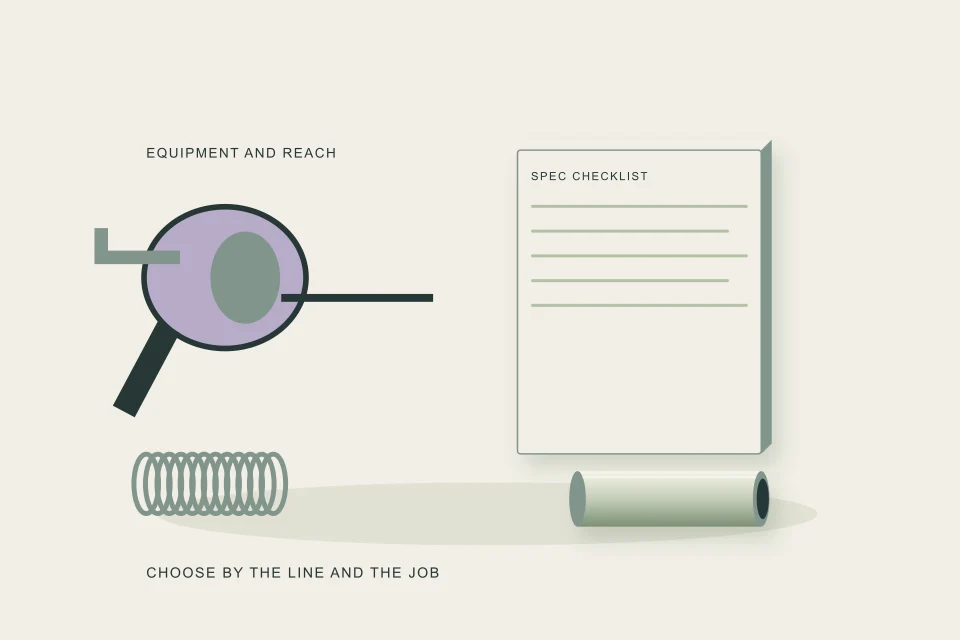 Conceptual illustration of a hand drum specification checklist and pipe specimen