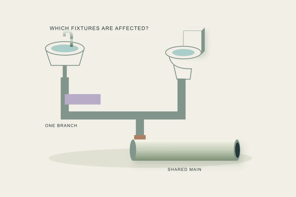Conceptual illustration of one fixture branch joins the shared building drain