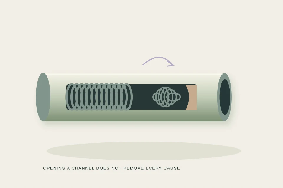 Conceptual illustration of a spring cable and bulb head inside a cutaway drain